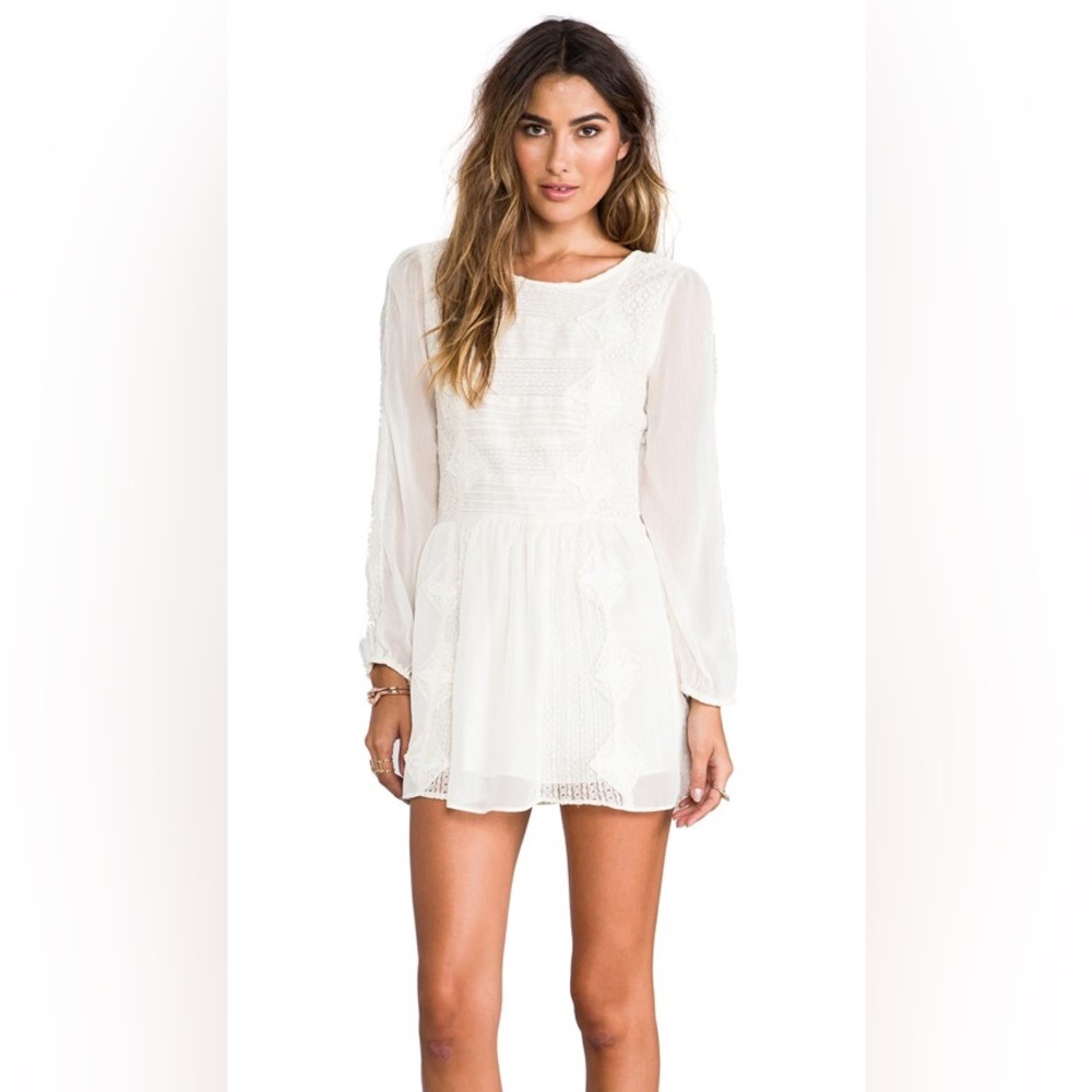 Free People Leigh Chiffon Embroidered Lace Mini Dress — Ivory (M) - Picture 1 of 7